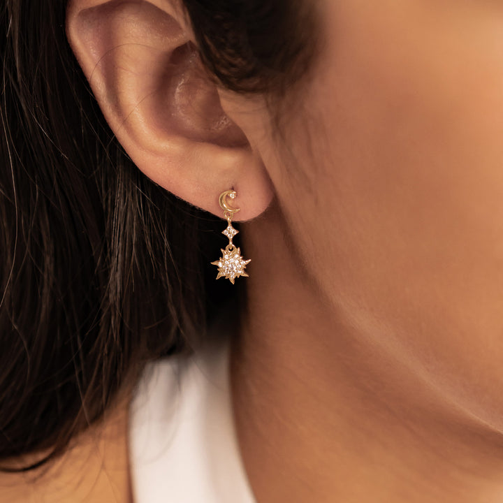 Pendientes Colgantes Luna y Sol Plata de Ley 925