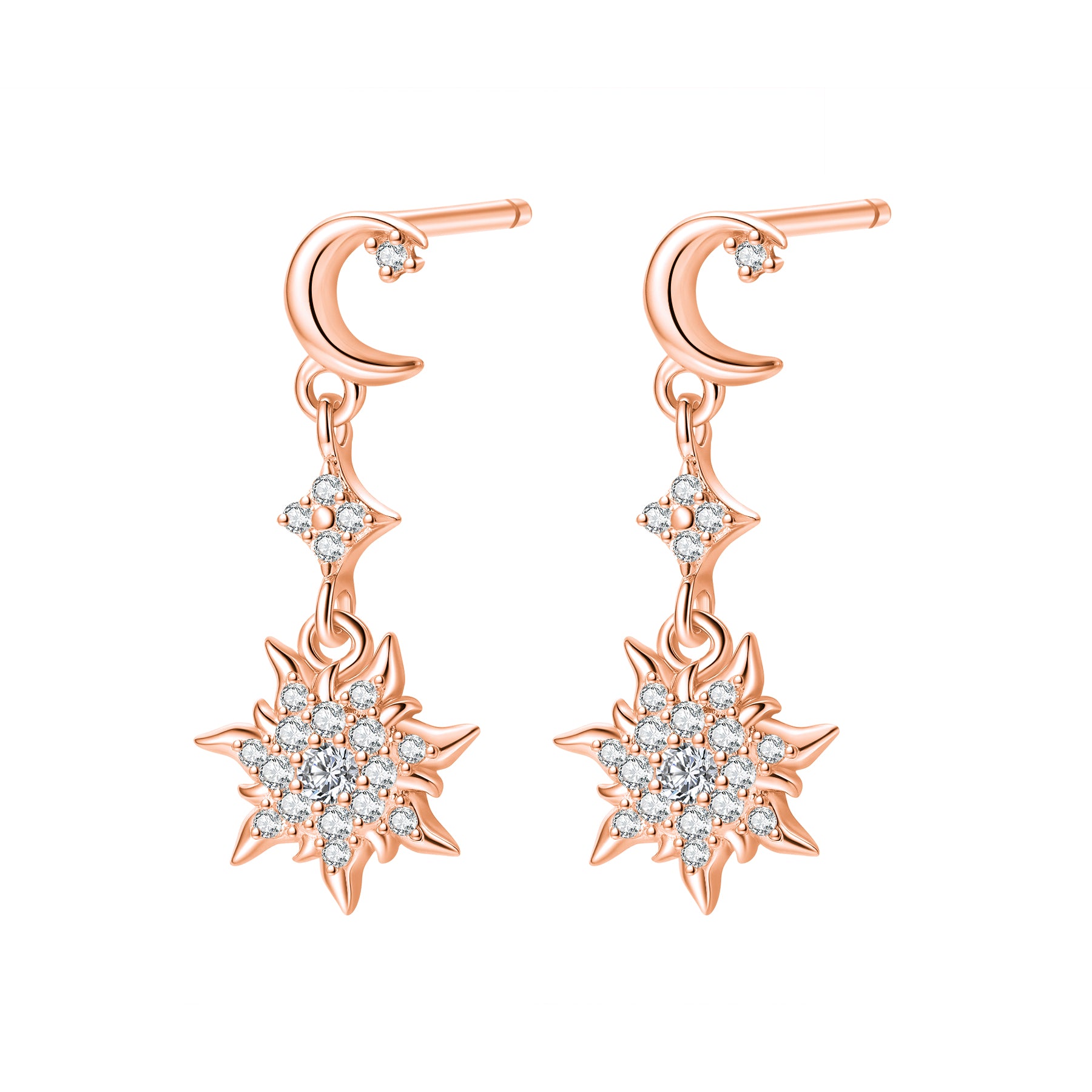 Boucles d’oreilles Pendantes Lune et Soleil Sterling Argent