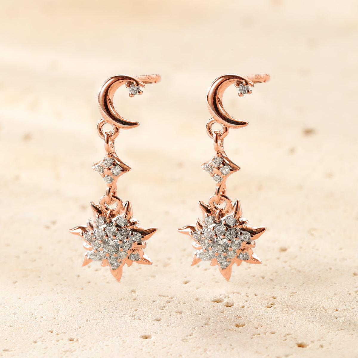 Boucles d’oreilles Pendantes Lune et Soleil Sterling Argent