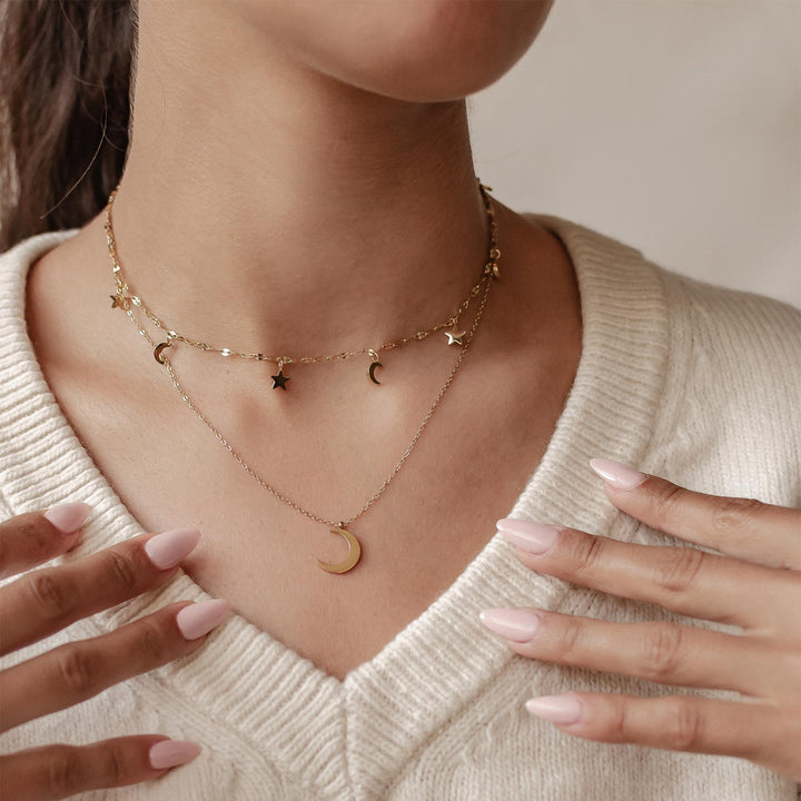 Mond und Stern Schmuck Ketten-Set Wasserfest
