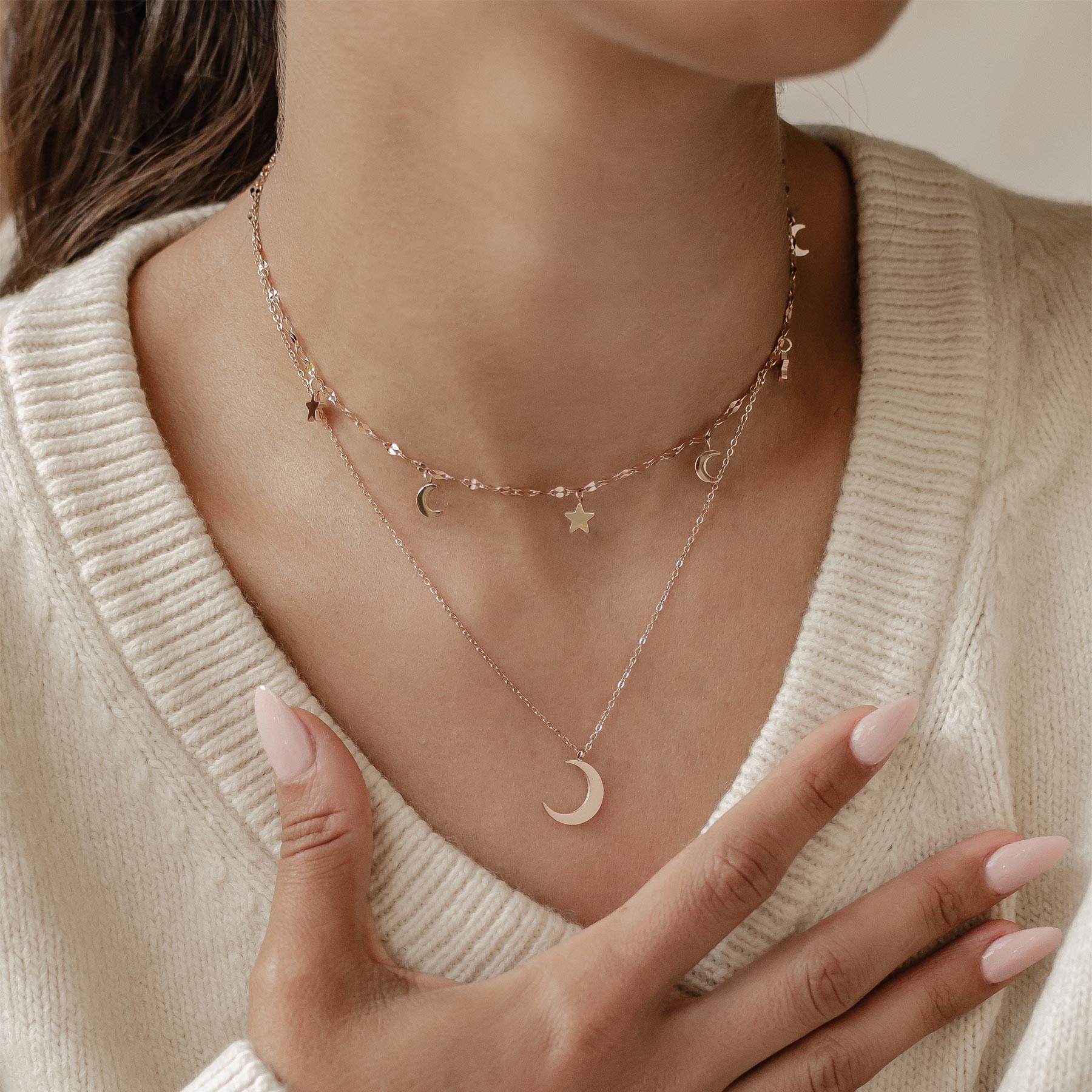 Mond und Stern Schmuck Ketten-Set Wasserfest