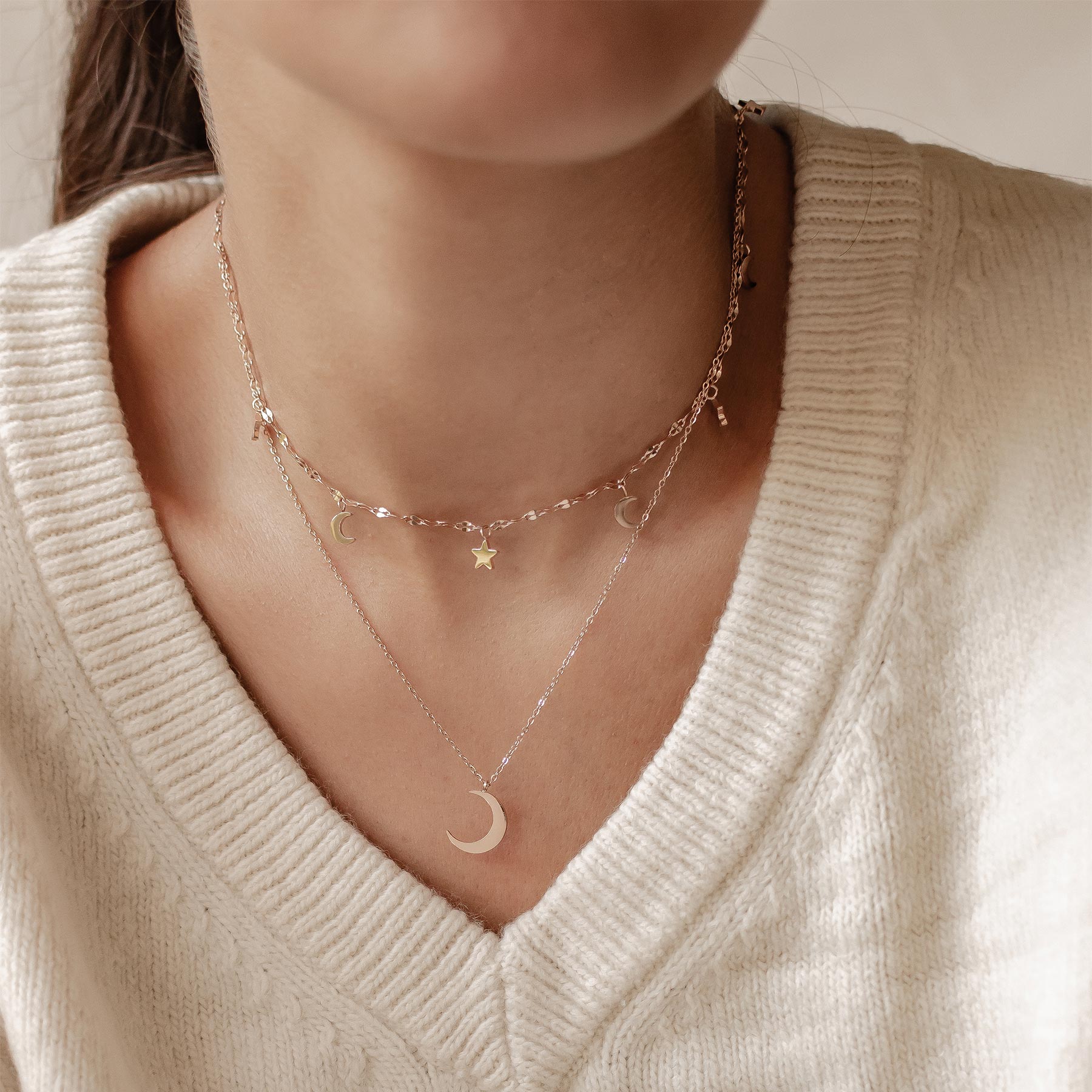 Mond und Stern Schmuck Ketten-Set Wasserfest