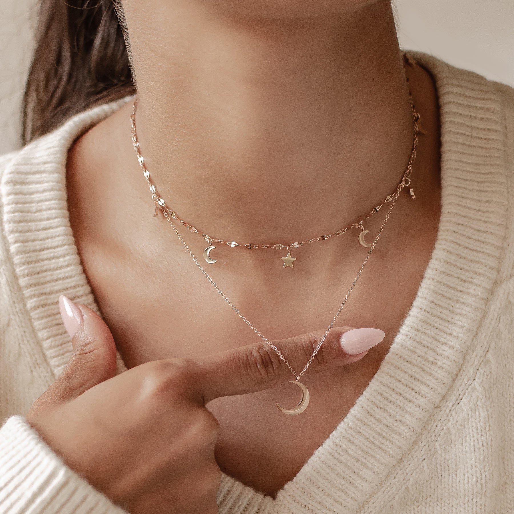 Mond und Stern Schmuck Ketten-Set Wasserfest