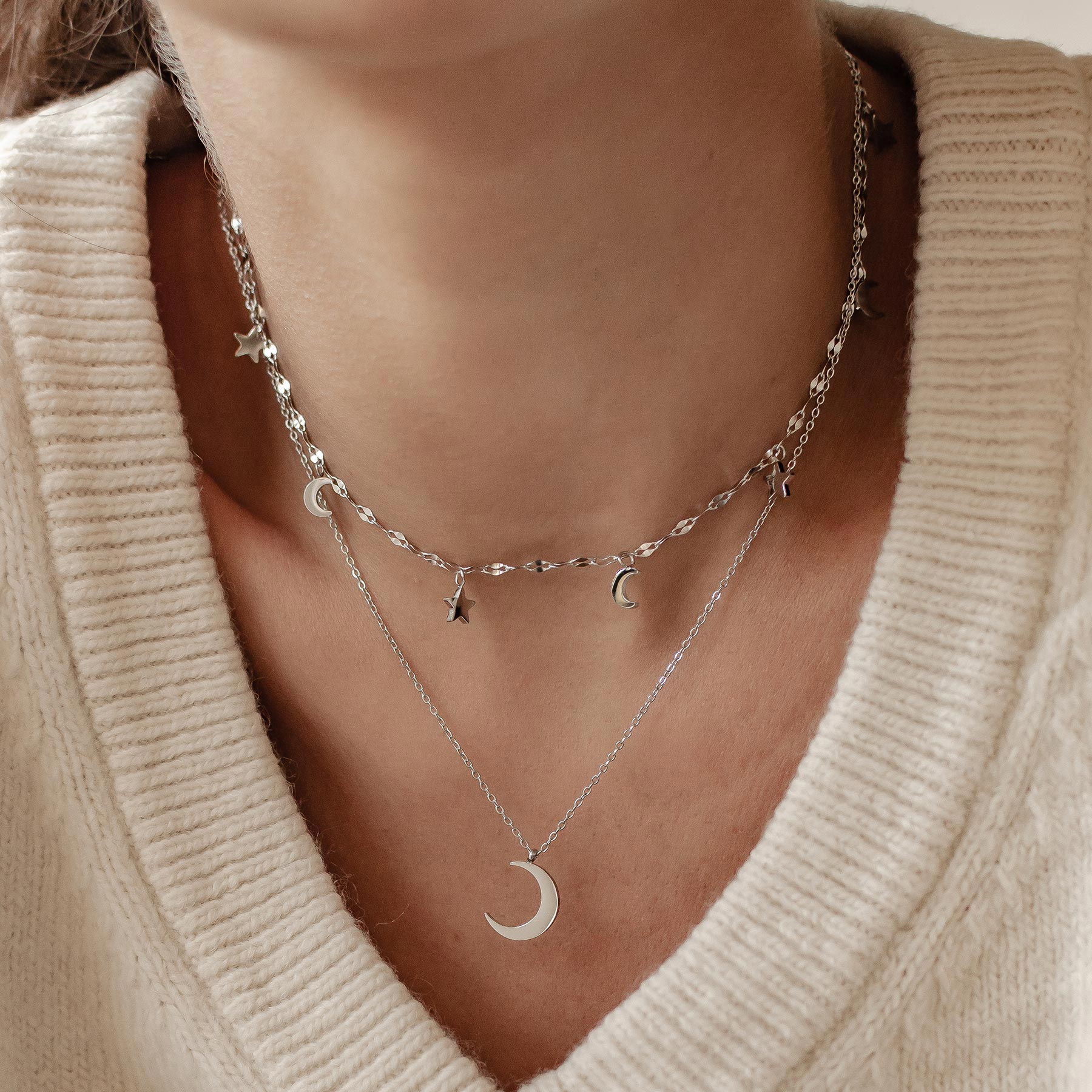 Mond und Stern Schmuck Ketten-Set Wasserfest