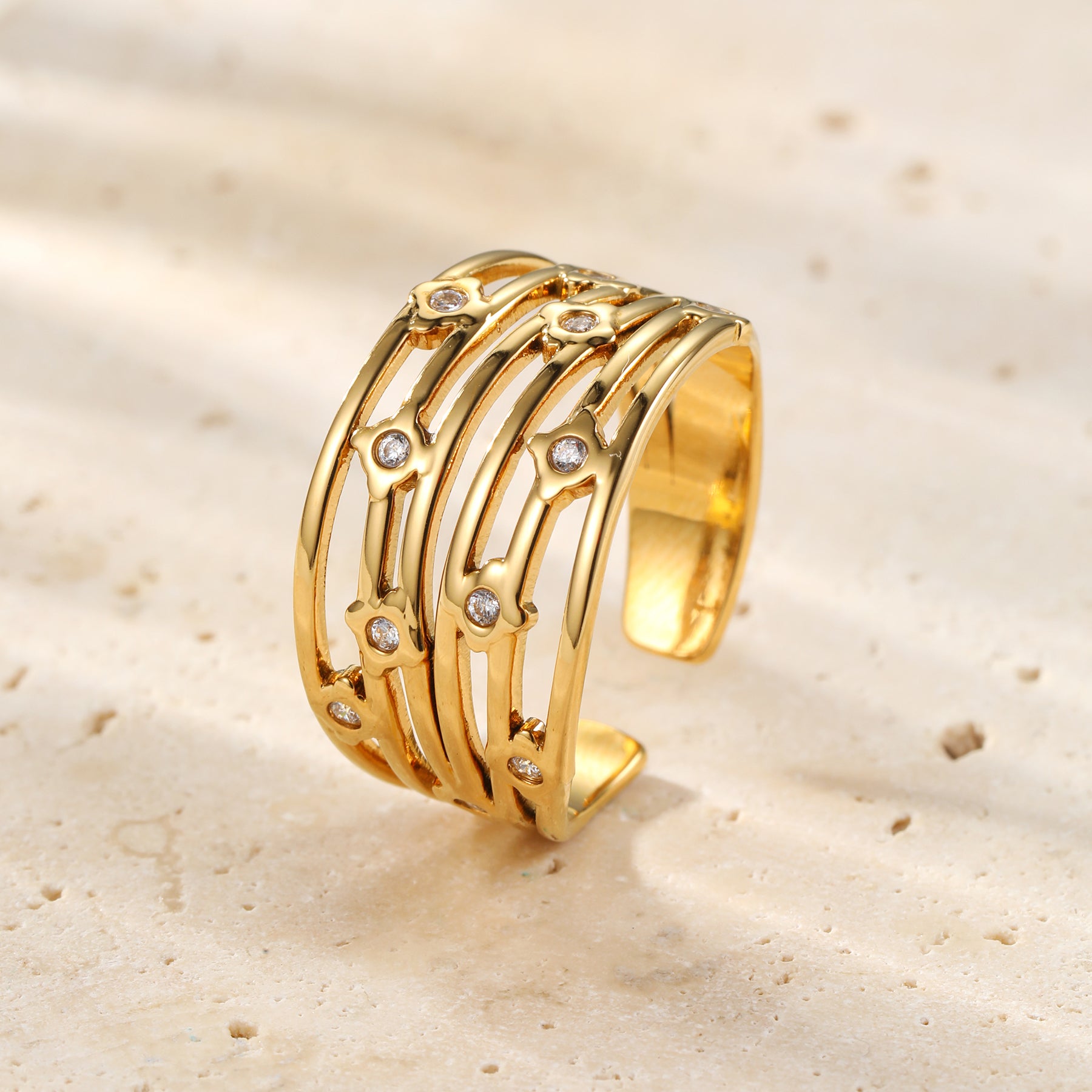 Multi-Band Kristall Open Ring – Wasserfest