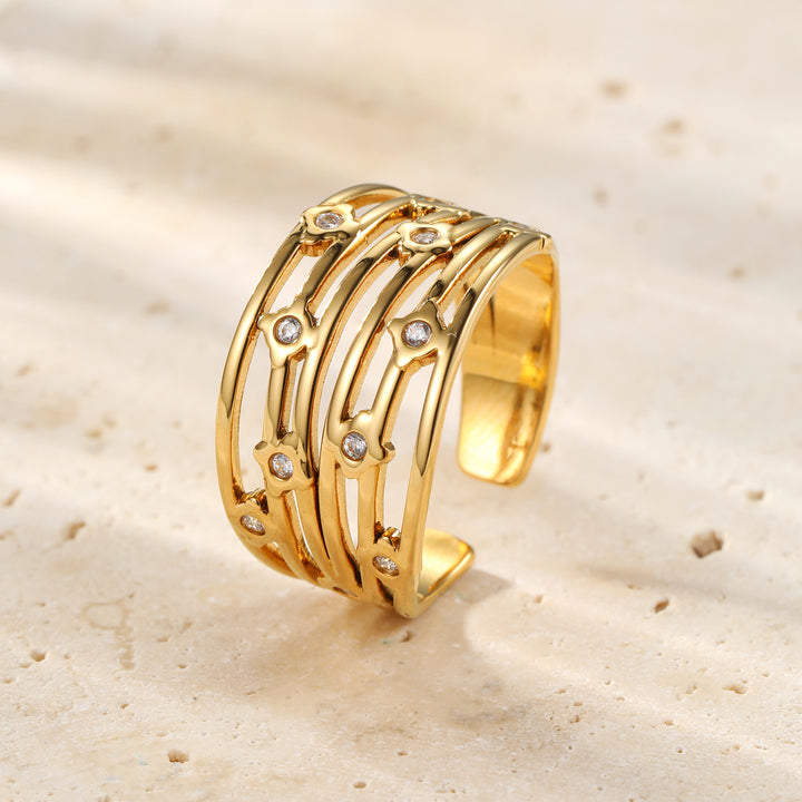 Bague Ouverte Cristal Multi-Rangs Waterproof
