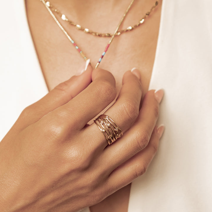Bague Ouverte Cristal Multi-Rangs Waterproof