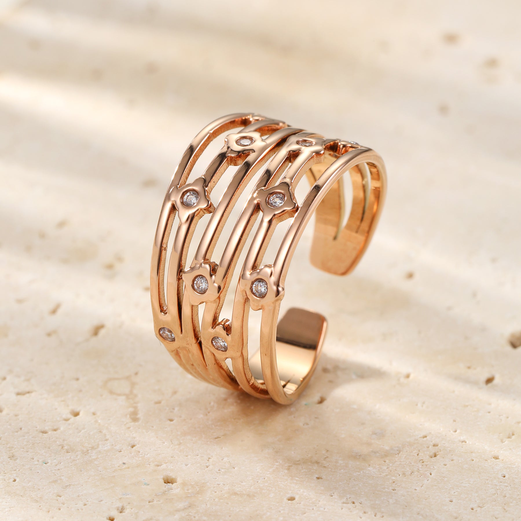Multi-Band Kristall Open Ring – Wasserfest