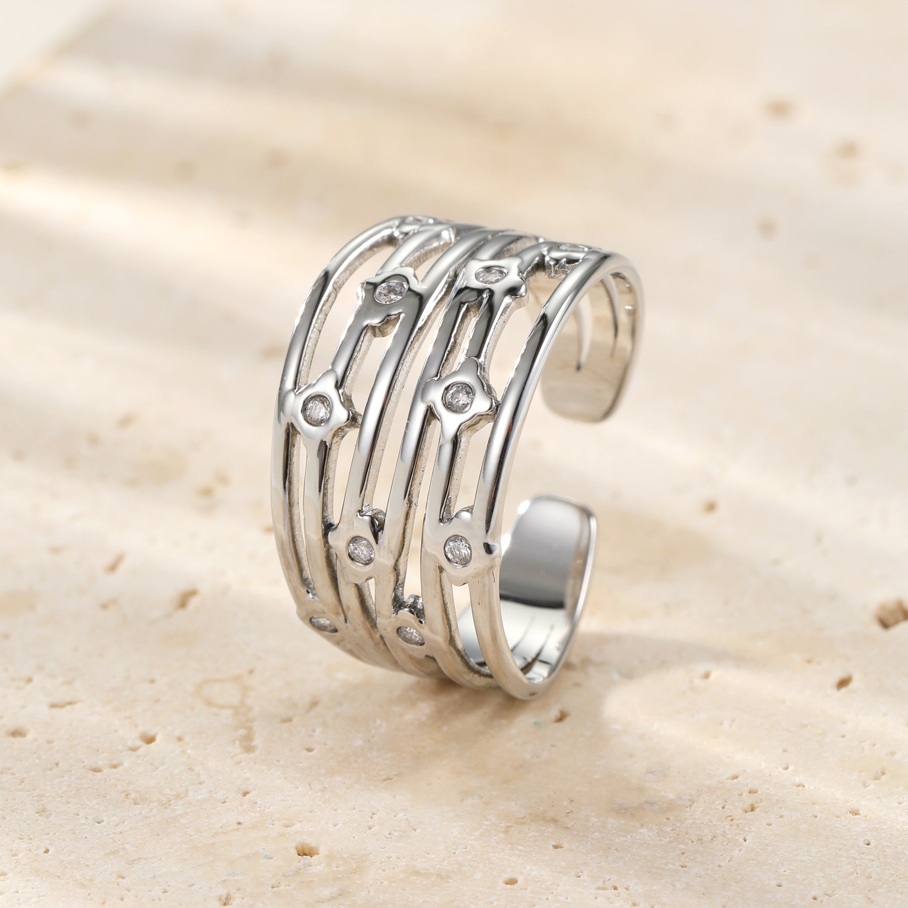 Multi-Band Kristall Open Ring – Wasserfest