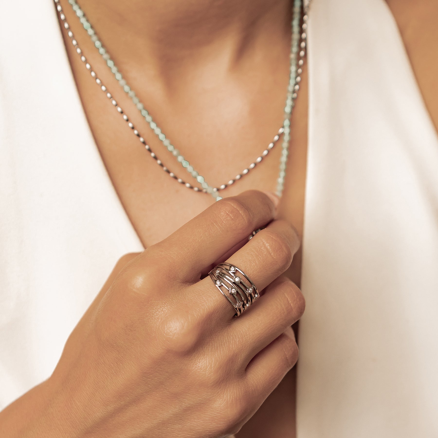 Multi-Band Kristall Open Ring – Wasserfest
