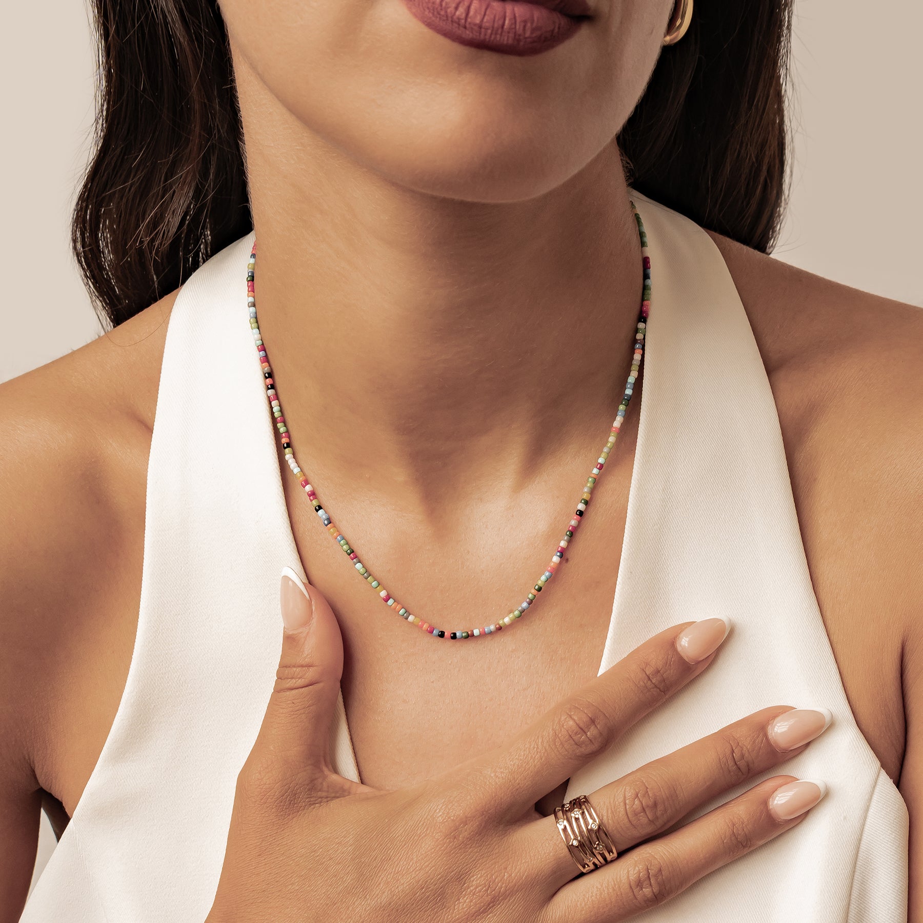 Collar Cuentas Multicolor Impermeable