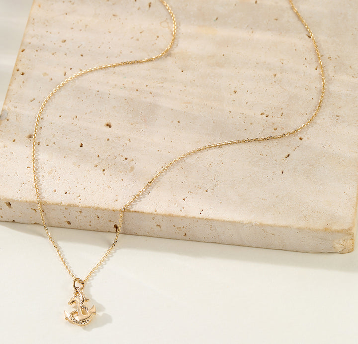 Collar Colgante Ancla Nautica Oro Macizo 14K