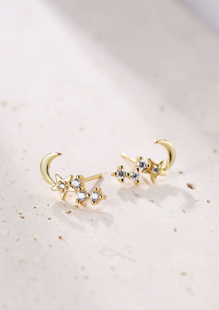 Pendientes Botón Cielo Estrellado Plata de Ley 925 en Oro