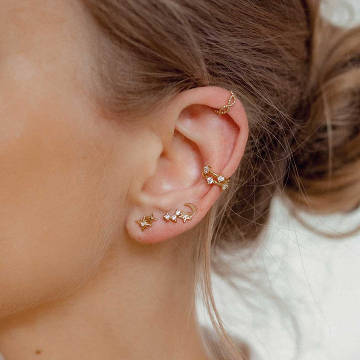 Pendientes Botón Cielo Estrellado Plata de Ley 925 en Oro