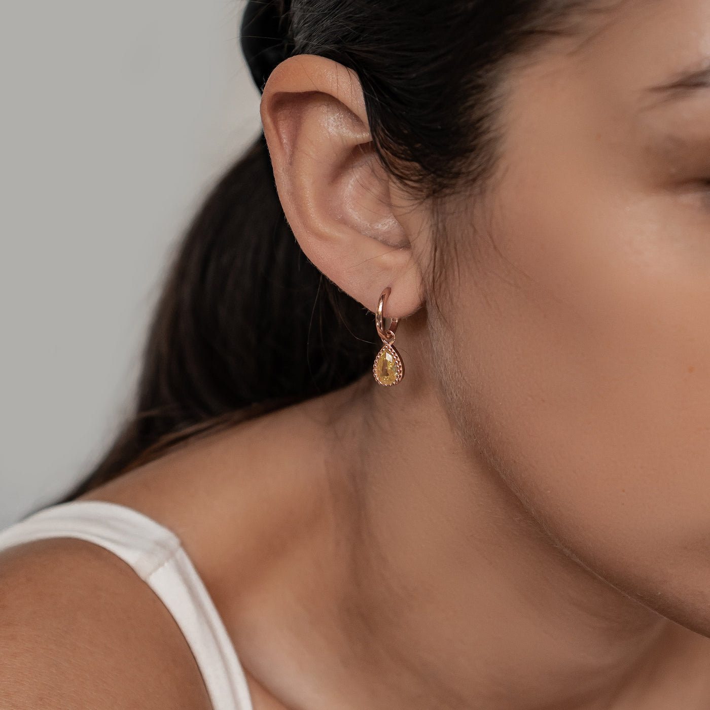 Boucles d’Oreilles Creoles Birthstone Topaze Novembre Sterling Argent