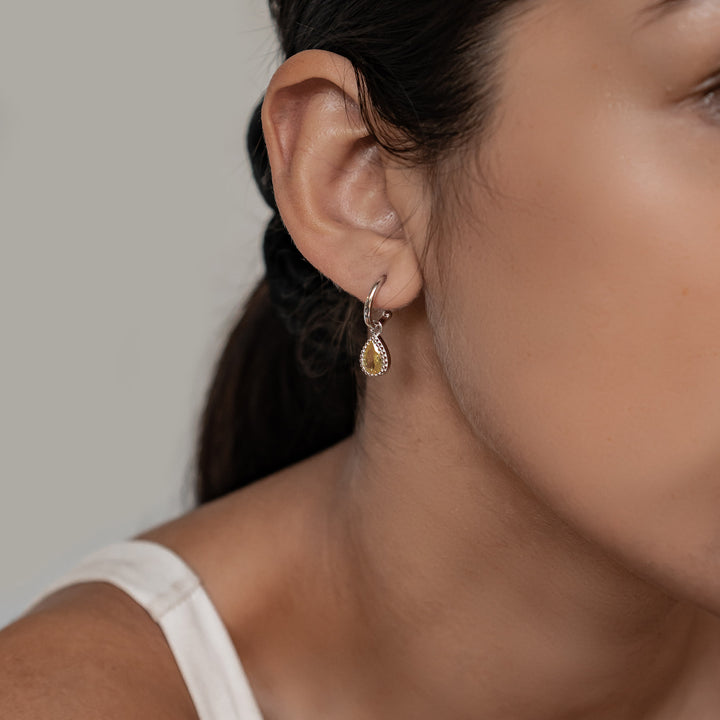 Pendientes de Aro Birthstone Topaz de Noviembre en Plata de Ley