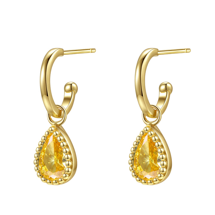 Pendientes de Aro Birthstone Topaz de Noviembre en Plata de Ley