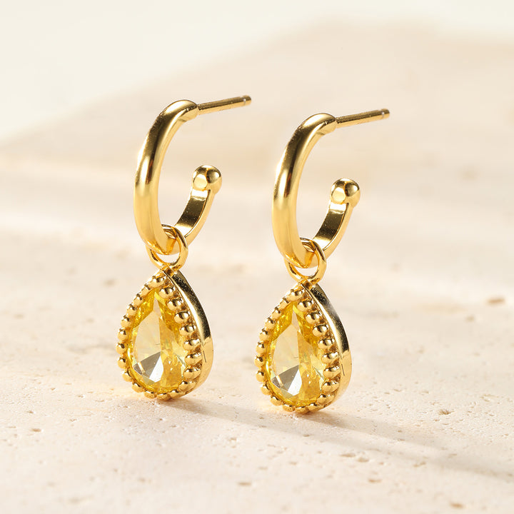 Pendientes de Aro Birthstone Topaz de Noviembre en Plata de Ley