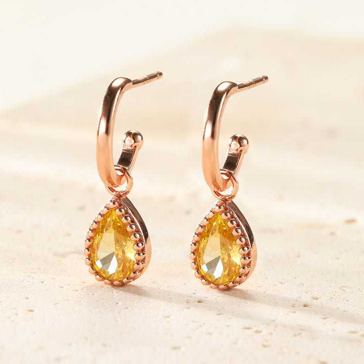 Pendientes de Aro Birthstone Topaz de Noviembre en Plata de Ley