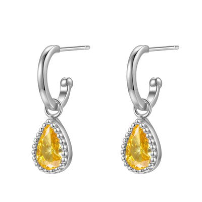 Boucles d’Oreilles Creoles Birthstone Topaze Novembre Sterling Argent