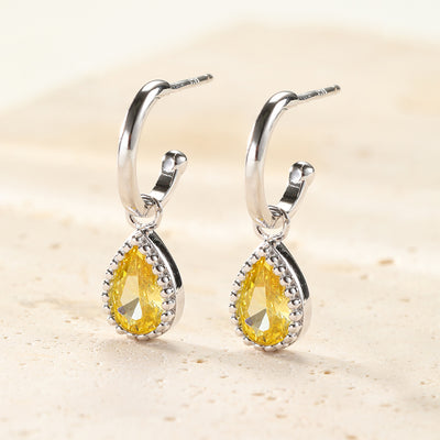 Boucles d’Oreilles Creoles Birthstone Topaze Novembre Sterling Argent