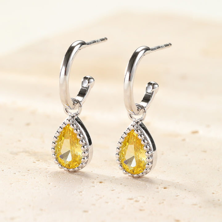 Pendientes de Aro Birthstone Topaz de Noviembre en Plata de Ley