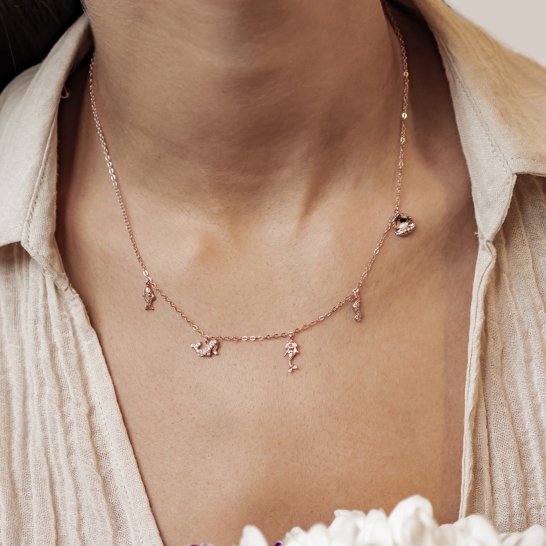 Ozean Charms Halskette Sterling Silber