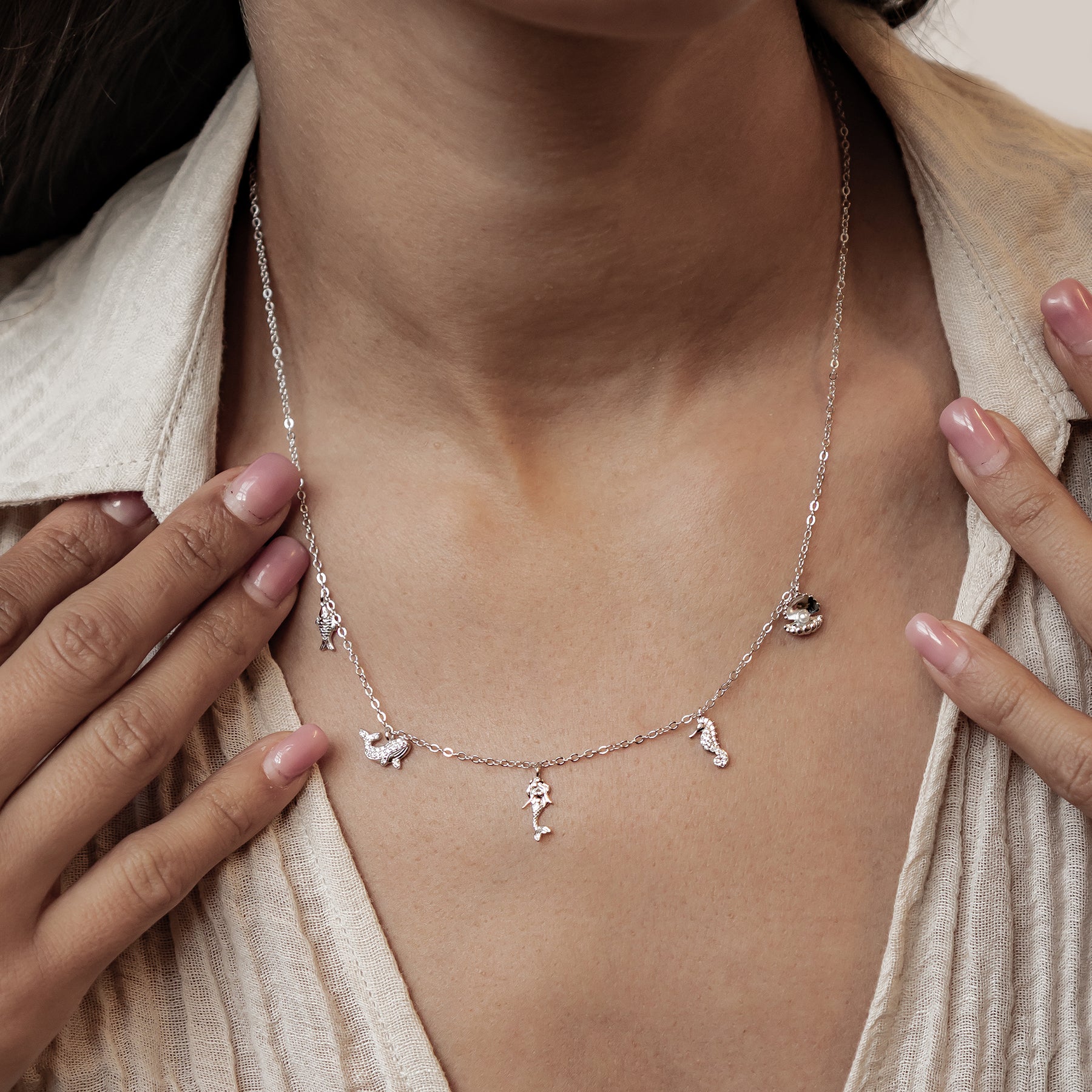 Ozean Charms Halskette Sterling Silber