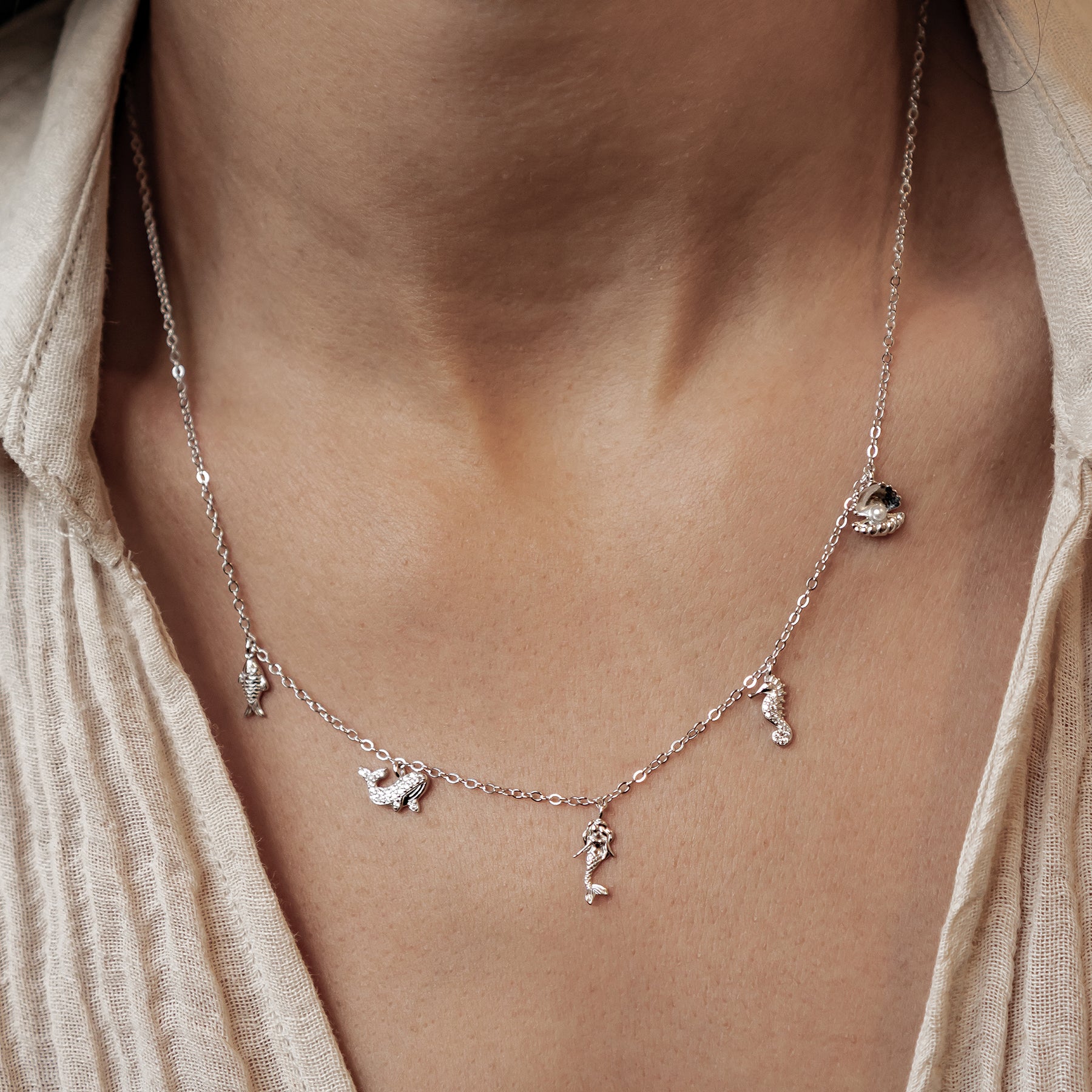 Ozean Charms Halskette Sterling Silber
