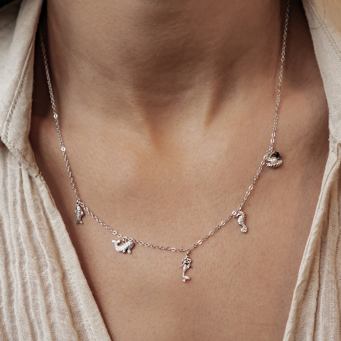 Ozean Charms Halskette Sterling Silber