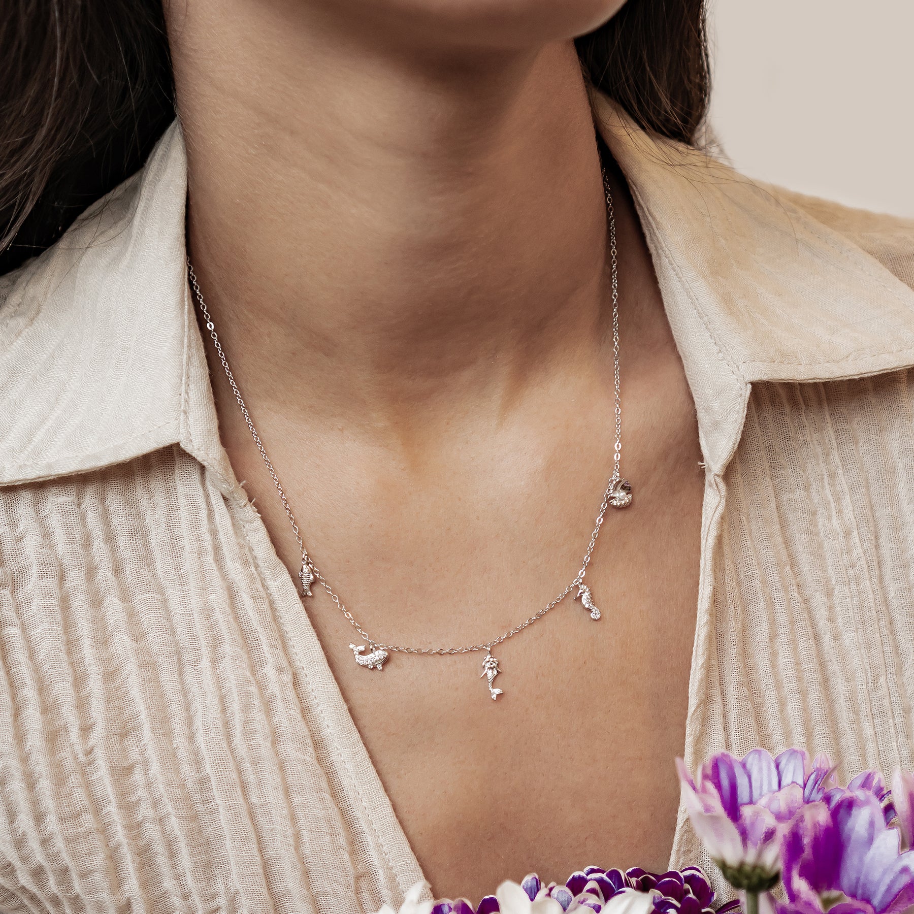 Ozean Charms Halskette Sterling Silber