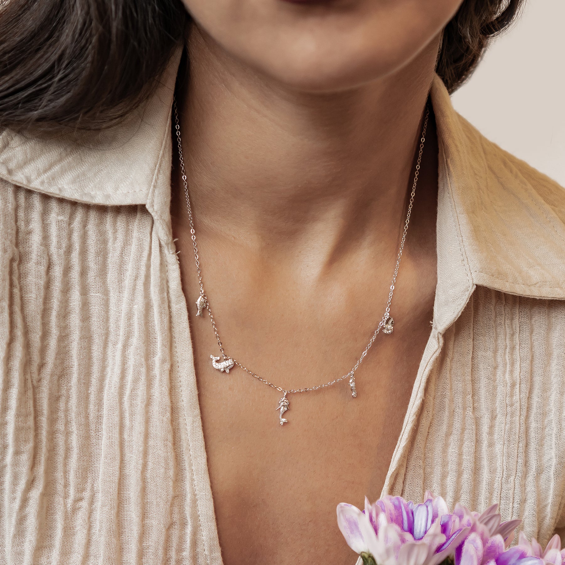 Ozean Charms Halskette Sterling Silber