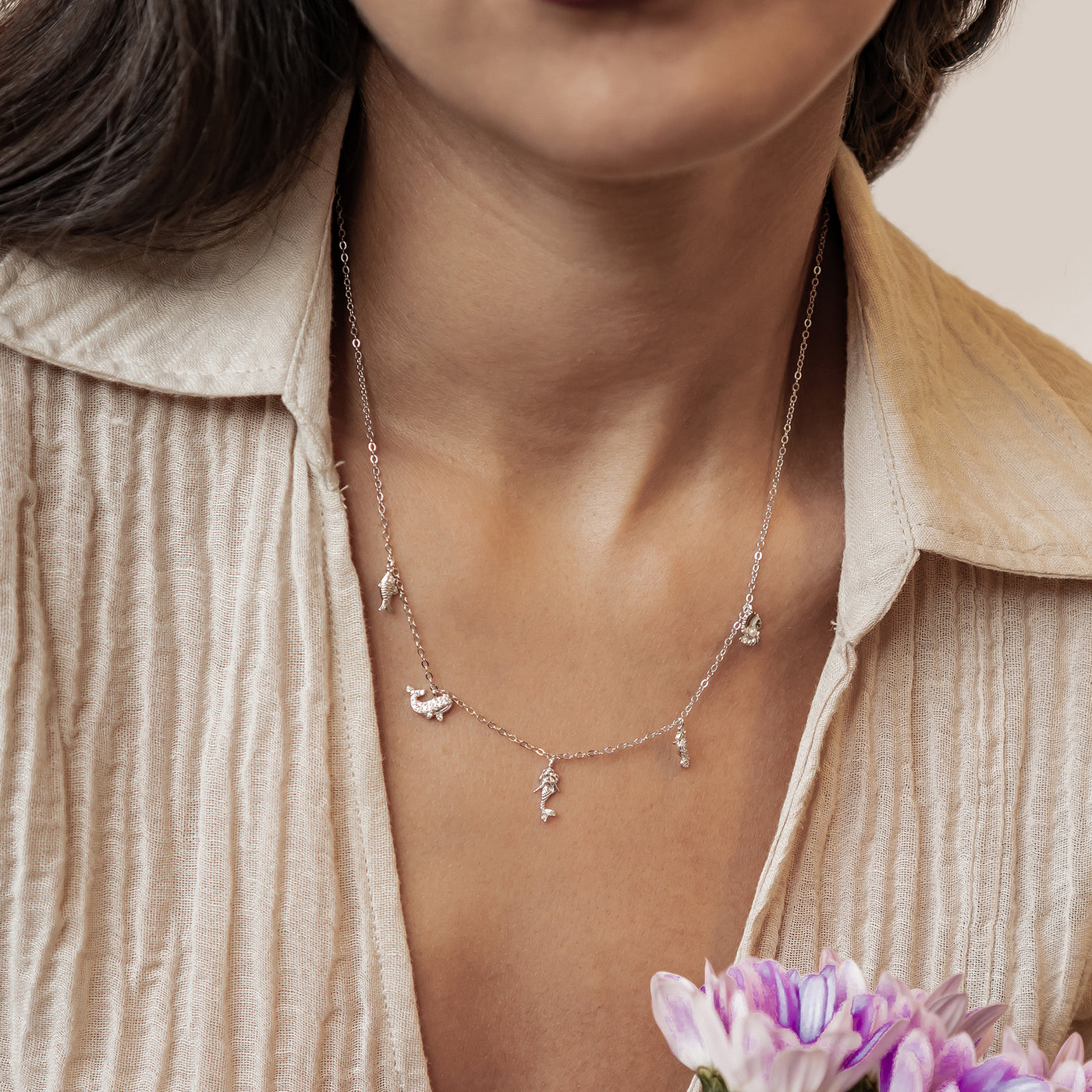 Ozean Charms Halskette Sterling Silber