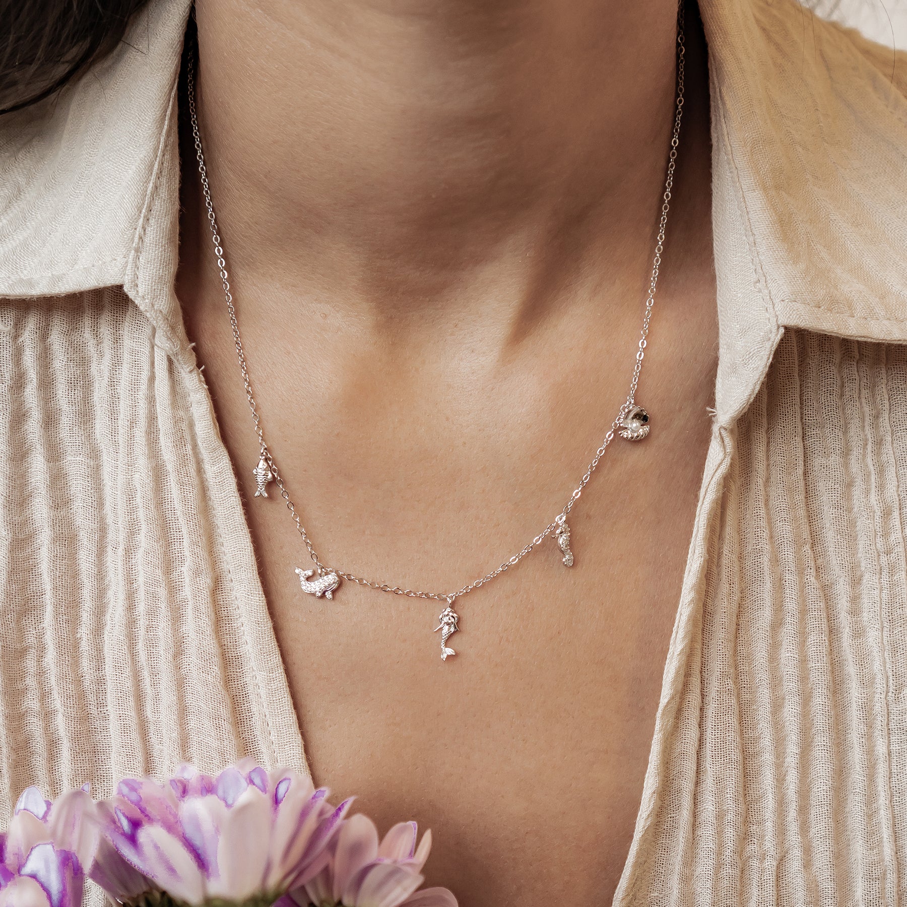 Ozean Charms Halskette Sterling Silber