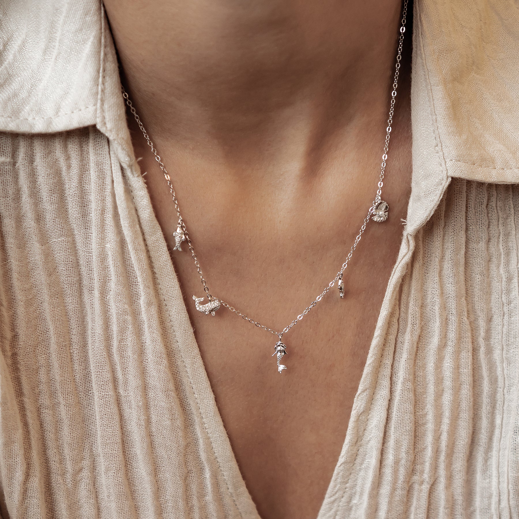 Ozean Charms Halskette Sterling Silber