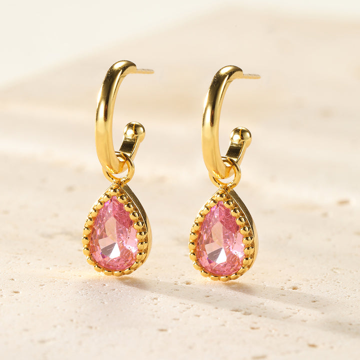 Pendientes de Aro Birthstone Turmalina de Octubre en Plata de Ley
