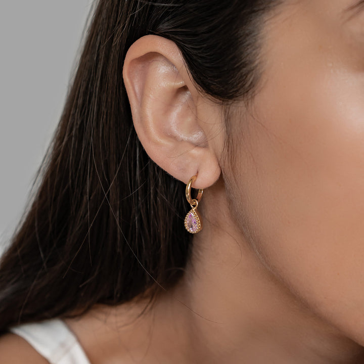 Pendientes de Aro Birthstone Turmalina de Octubre en Plata de Ley