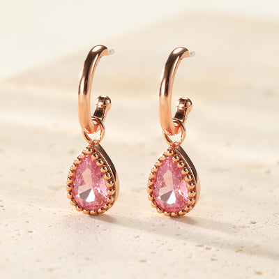 October Tourmaline Birthstone Hoop Earrings Sterling Silver