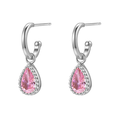 October Tourmaline Birthstone Hoop Earrings Sterling Silver