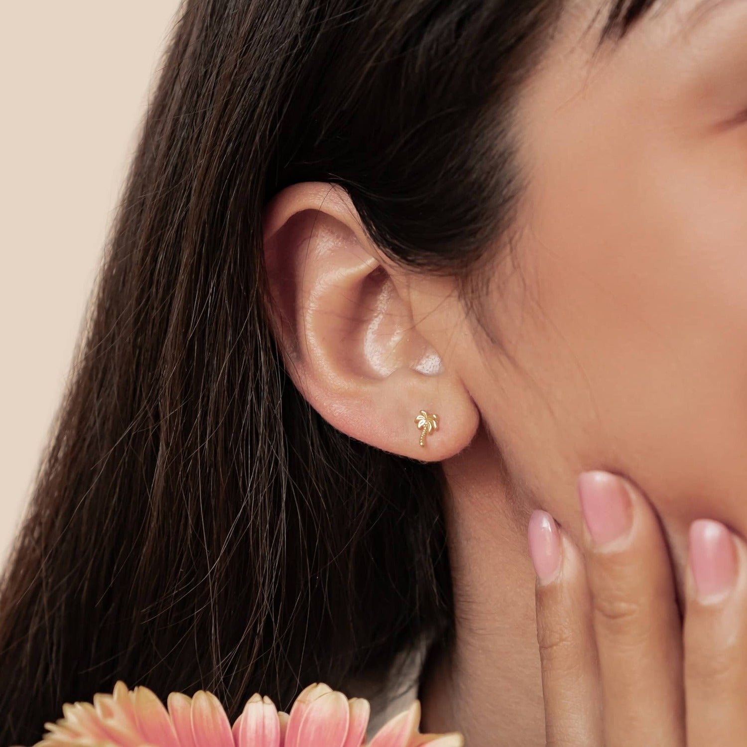 Boucles d’Oreilles Puces Palmier en Argent Sterling