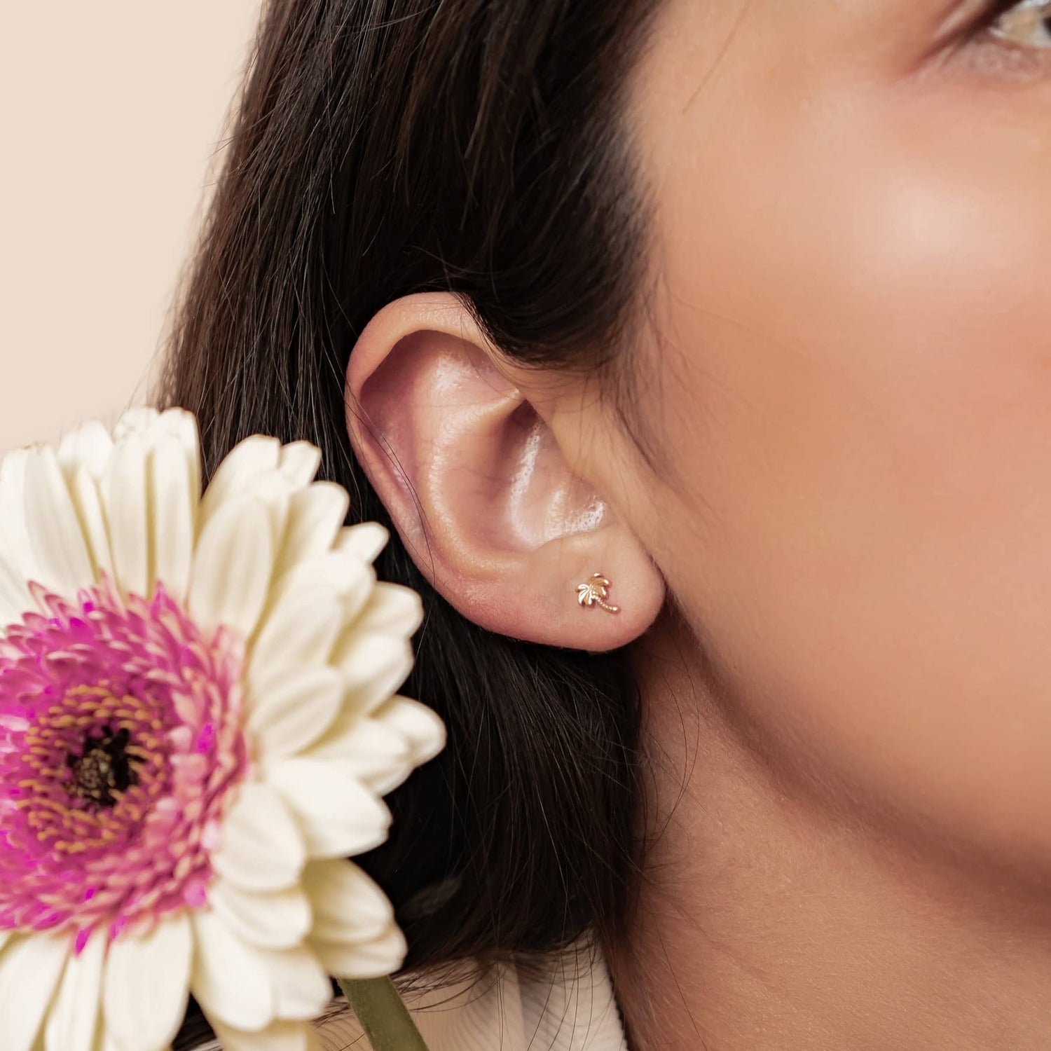 Boucles d’Oreilles Puces Palmier en Argent Sterling