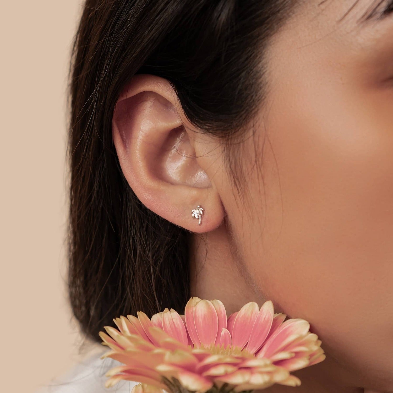 Boucles d’Oreilles Puces Palmier en Argent Sterling