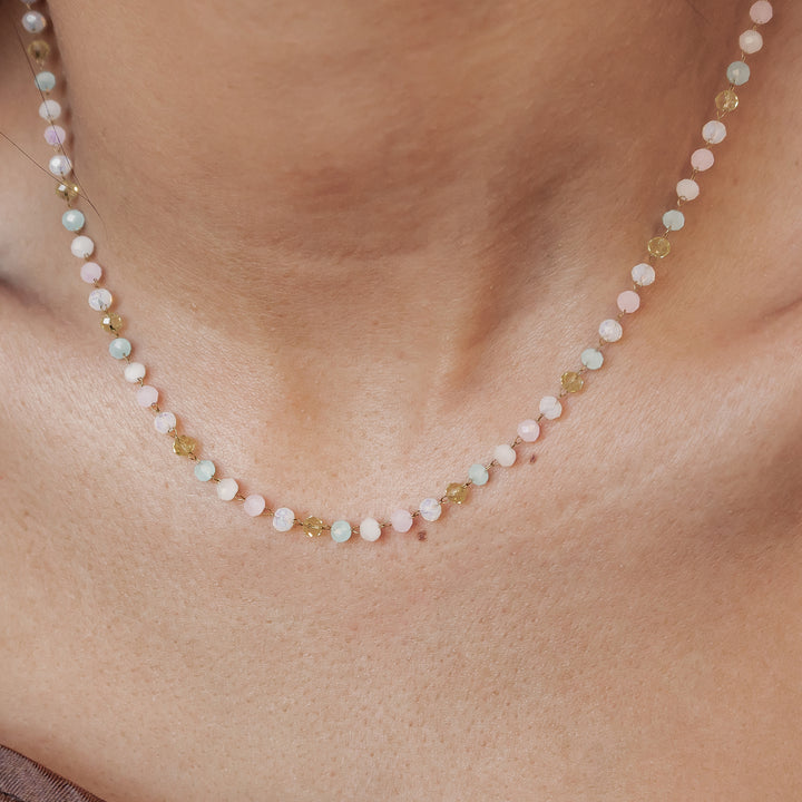 Pastel Multicolor Bead Necklace Waterproof