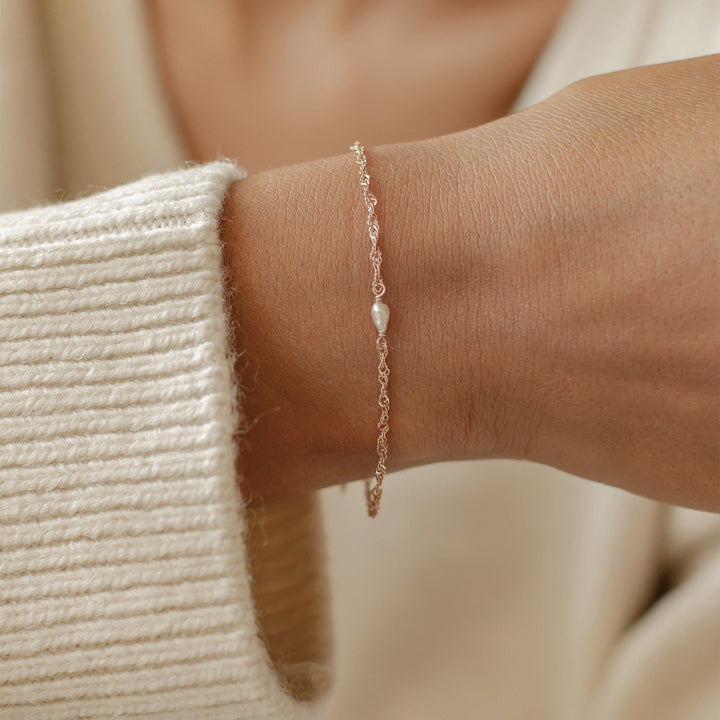 Brazalete Perla Plata de Ley 925 en Oro