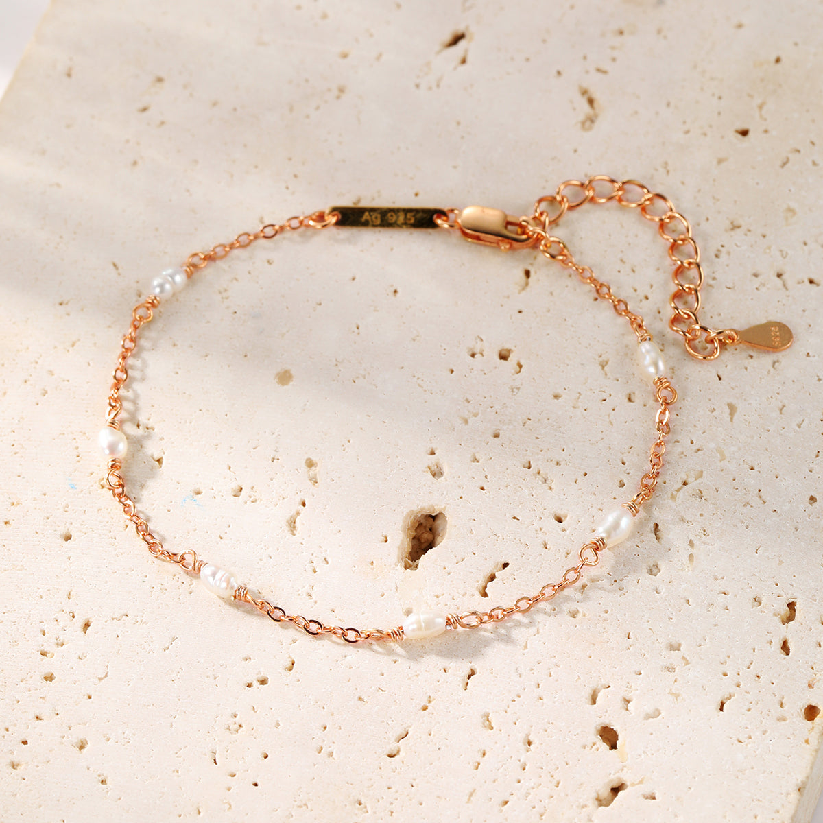 Brazalete Cadena Perlas Plata de Ley 925 en Oro