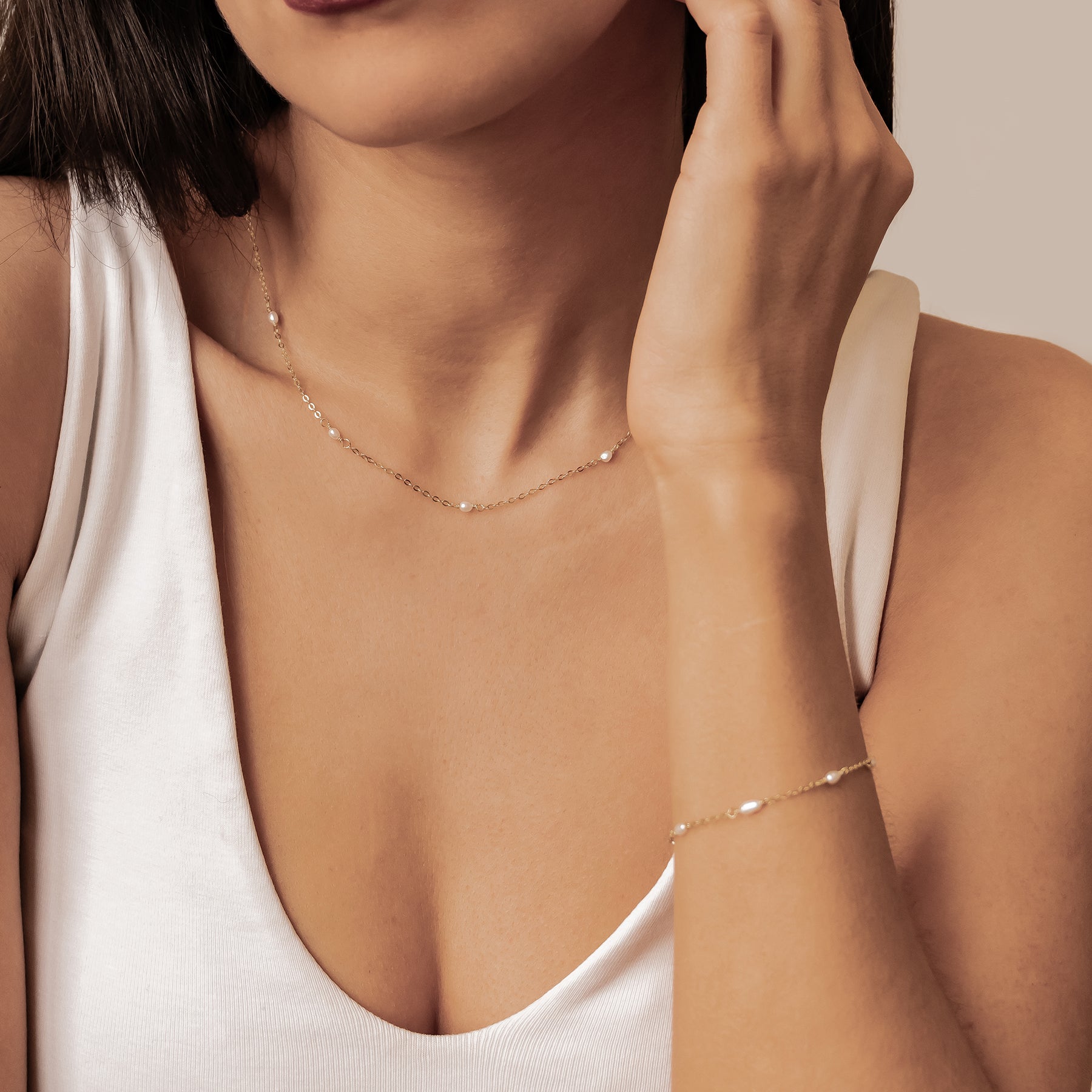 Pearl Chain Jewelry Set Sterling Silver