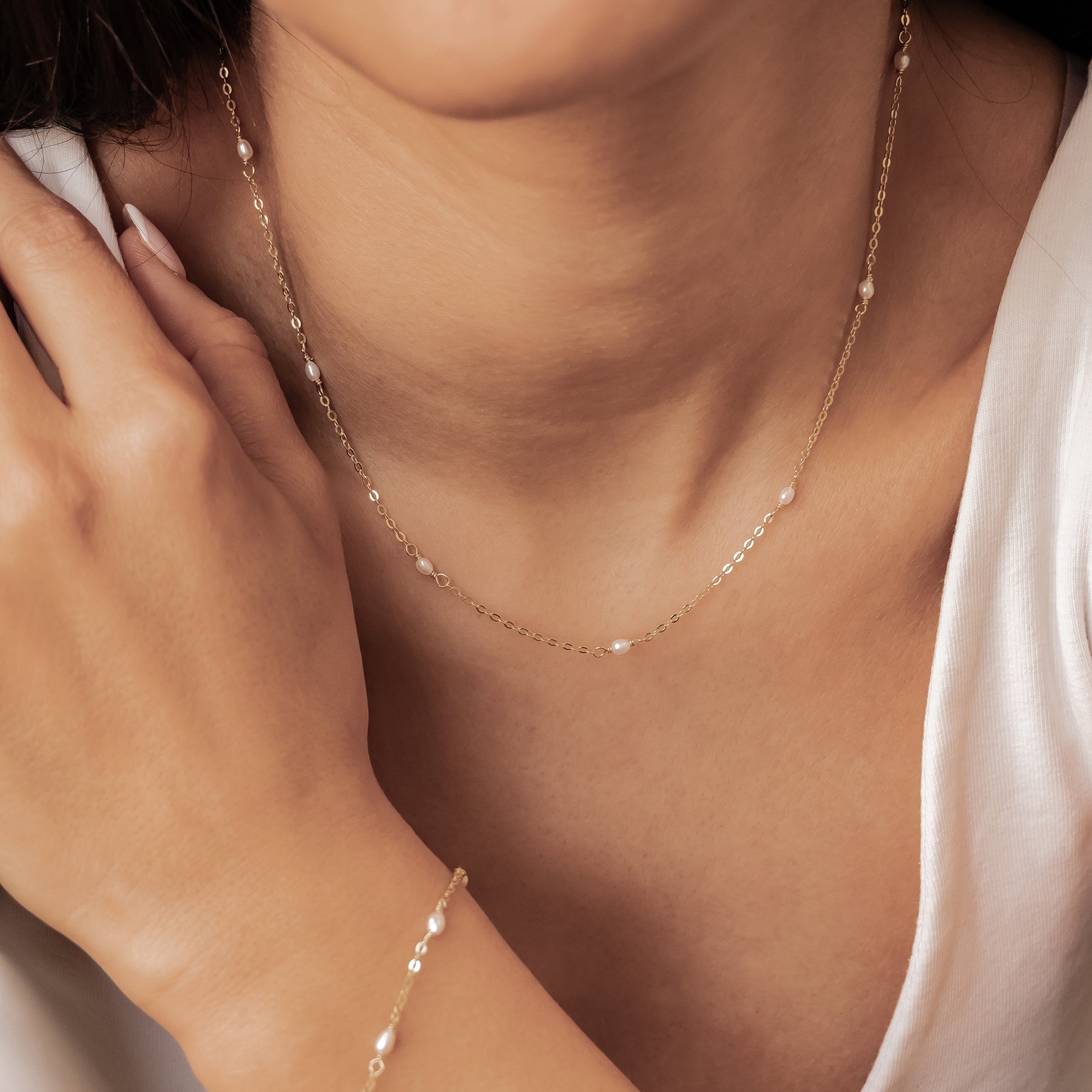 Pearl Chain Jewelry Set Sterling Silver