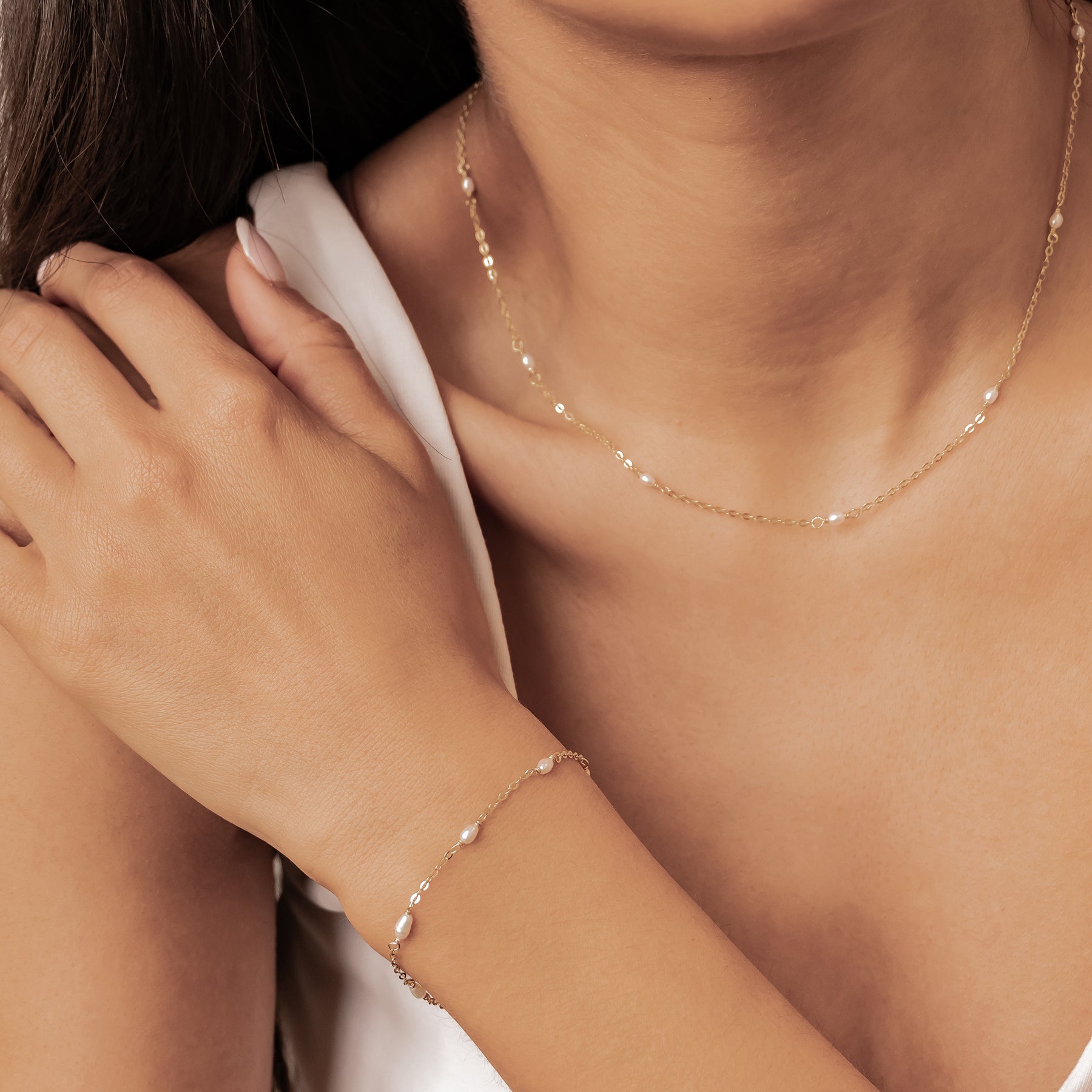 Pearl Chain Jewelry Set Sterling Silver