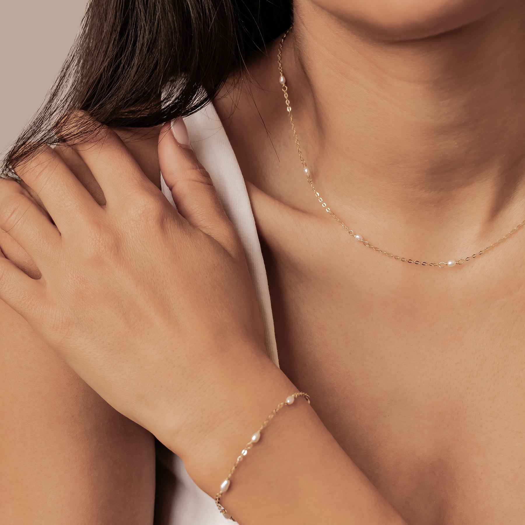 Pearl Chain Jewelry Set Sterling Silver