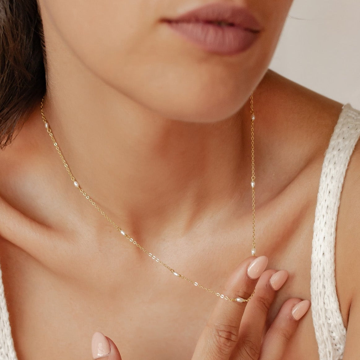 Pearl Chain Jewelry Set Sterling Silver